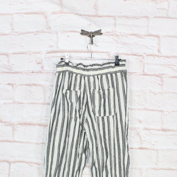 Jolt Womens Black White Striped Wide Leg Tie Paper Bag Linen Pants Size M - Picture 6 of 9